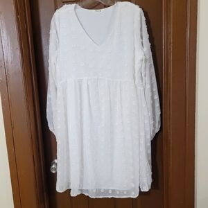 WHITE long sleeve babydoll Swiss dot lined dress